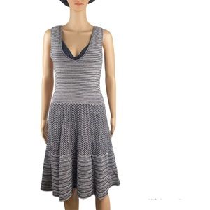 Anthropologie Knitted & Knotted Test Pattern Grey/ Silver Stripe Dress Sz Medium